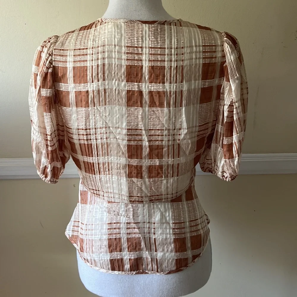 LoveShackFancy Brown and Cream Plaid Blouse - Picture 4 of 7